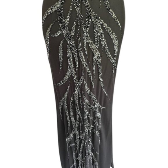 Jovani Sequined Beaded Halter Black Maxi Formal Prom Pageant Gown Dress Sz 6 EUC - Picture 12 of 15